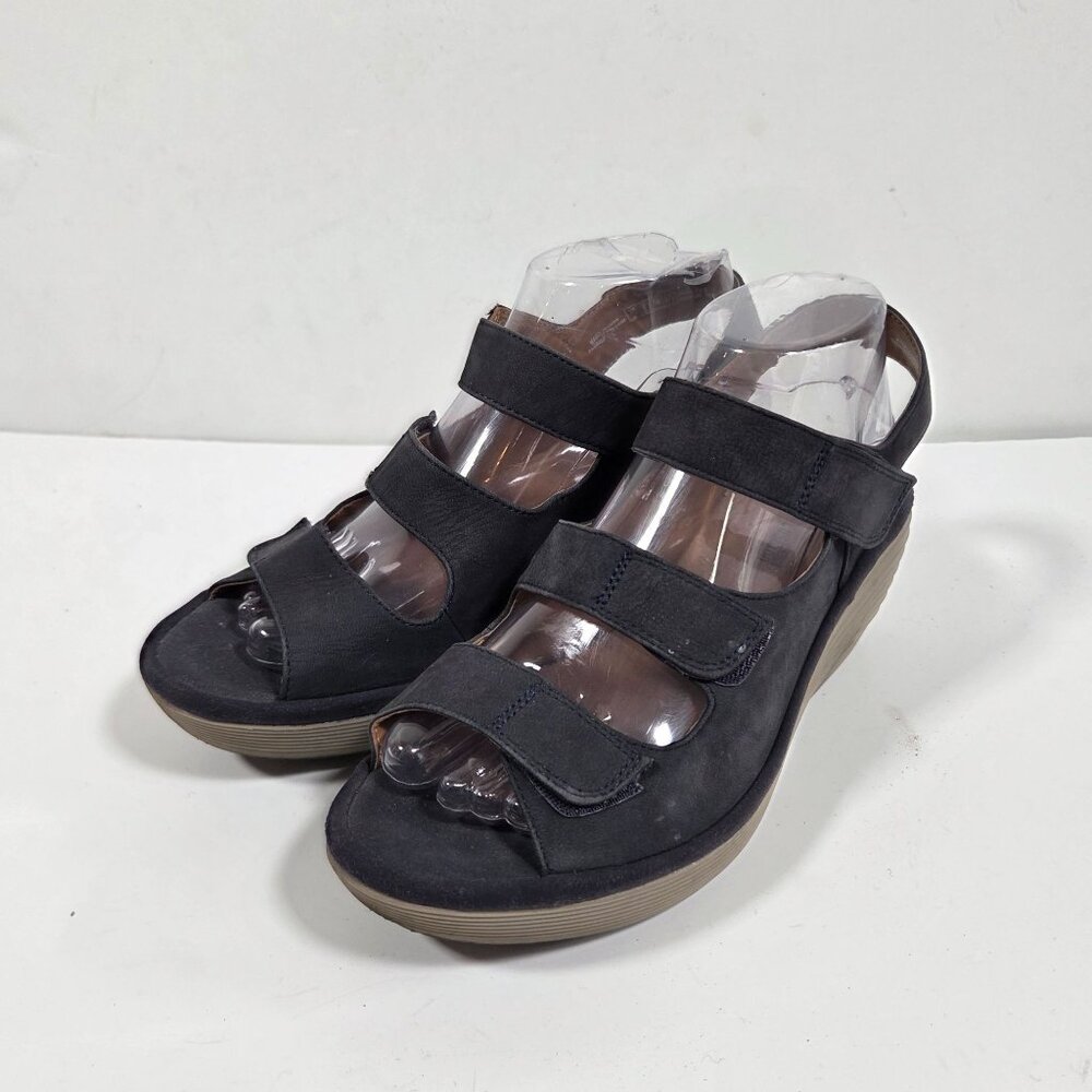 Clarks Collection Reedly Juno Wedge Sandals Black Women's Size 8 Comfort Cushion - Picture 3 of 7